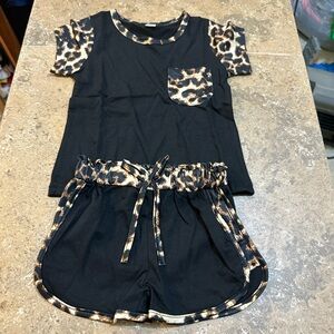 Black and Leopard Print Two-Piece Girls Set